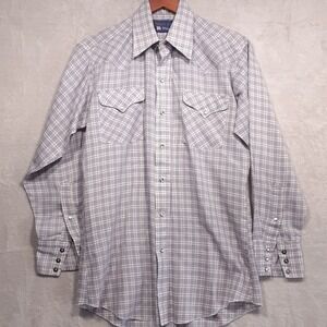 Panhandle Slim Mens Vintage Pearl Snap Western Shirt Sz.Med./ White & Blue Plaid